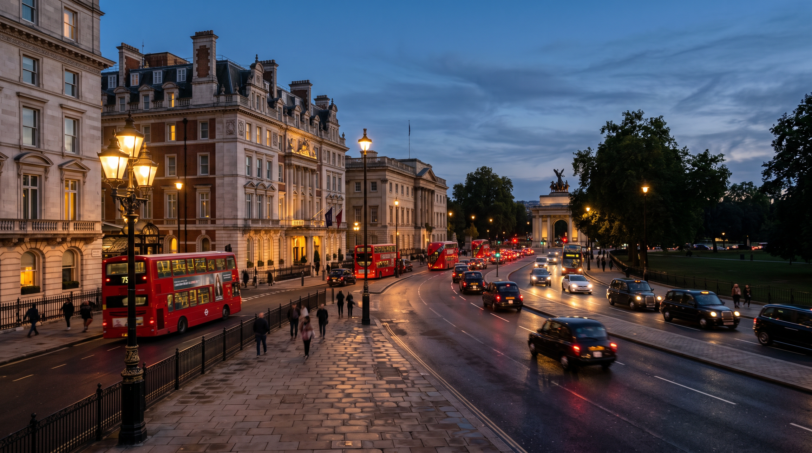 London street near UKRankingSite hotel at dusk